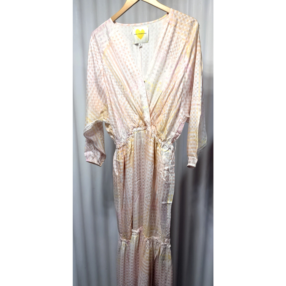 Kerri Rosenthal Reign Maxi Wrap Dress Pastel Plaid Romantic Boho Cottage Core M - Picture 2 of 11